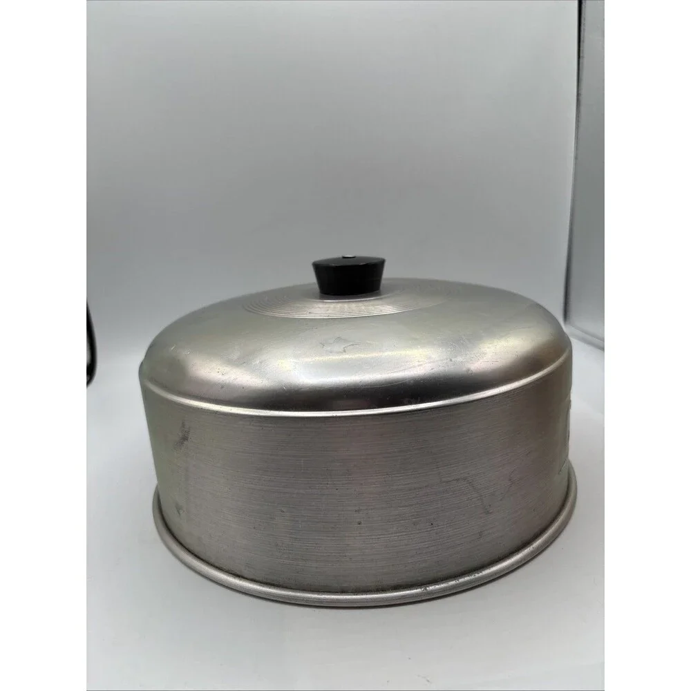 Vtg. Aluminum Metal Retro Cake Pie Cover Dome Lid w/ Handle 10” Party Preowned